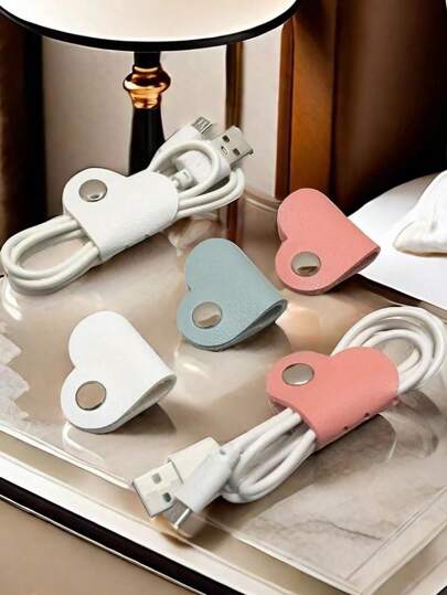 1 PEZZO/5 PEZZI/6 PEZZI/10 PEZZI/16 PEZZI Organizer per cavi in pelle a forma di cuore alla moda - Disponibile in più colori, con design portatile e anti-smarrimento, perfettamente compatibile con cavi dati per cellulari e cavi per auricolari