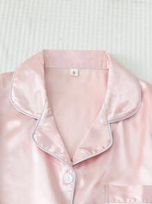 2 件套缎面花边蕾丝下摆领上衣和蝴蝶结短裤女士睡衣套装家居服两件套