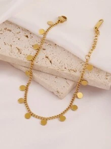 1pc Stainless Steel Round Tassel Pendant Bracelet For Women Fashion Gold Color Chain Bracelets Jewelry