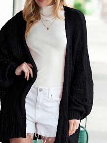 Boho Retro Crochet Knit Hollow Light Weight Dolman Batwing Sleeve Oversized Boyfriend Cardigan - Black - View 6