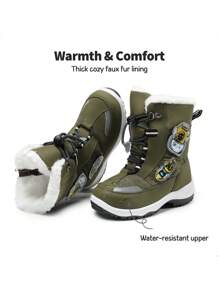 Boys Toddler Snow Boots Side Zipper Interchangeable Accessories Slip Resistant  Lined Mid Calf Little Kids Winter Shoes Stickers - 軍綠色 - 查看 6