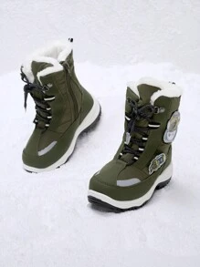 Boys Toddler Snow Boots Side Zipper Interchangeable Accessories Slip Resistant  Lined Mid Calf Little Kids Winter Shoes Stickers - 軍綠色 - 查看 1