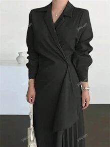 Robe longue élégante à manches longues unie, Robe longue taillée vintage