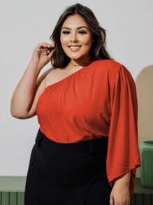 Plus Size Blouse Women's Mule Sleeve Blouse T-Shirt Women's T-Shirt Blusinha Lisa Feminina Large Size Solid - Màu Cam cháy - Xem 4