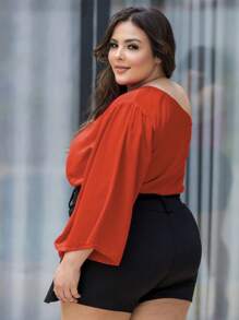 Plus Size Blouse Women's Mule Sleeve Blouse T-Shirt Women's T-Shirt Blusinha Lisa Feminina Large Size Solid - Màu Cam cháy - Xem 2