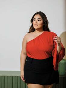 Plus Size Blouse Women's Mule Sleeve Blouse T-Shirt Women's T-Shirt Blusinha Lisa Feminina Large Size Solid - Màu Cam cháy - Xem 3