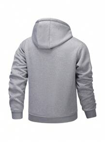 Men's Casual Solid Plush Hooded Zip Up Sweatshirt Jacket With Pockets, Warm Winter - Grey - View 2