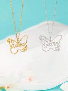 1 Vòng Cổ Tên Tùy Chỉnh Cho Nữ Cô Gái Cá Tính Tên Bướm Rỗng Vòng Cổ Choker Trang Sức Nữ Màu Vàng Đơn Giản Chuỗi Xương Đòn Quà Cưới Tiệc Trang Sức Kỷ Niệm - Bạc - Xem 6