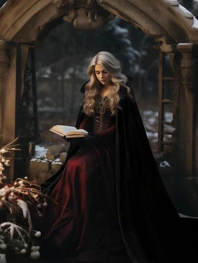 1 قطعة رداء أسود مخملي مزود بقبعة لأغراض الاحتفالات والأزياء، مناسب لمختلف المناسبات والأدوار كالساحرة في حفلات الهالوين والاحتفالات المقنعة