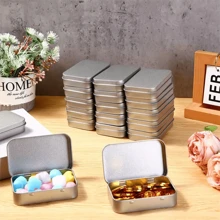 2 piezas de cajas de lata rectangulares con bisagras de metal con tapa, cajas de metal pequeñas, contenedores portátiles, kit de almacenamiento pequeño organizador del hogar para dulces, joyas y manualidades - Multicolor - Ver 12