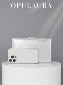 OpulAura European And American Ladies' Fashionable Glitter Box-Shaped Evening Bag Banquet Bag Square Bag Chain Crossbody Bag Luxury Evening Dress Bag Clutch Bag Suitable For Dance Matching, Party, Cocktail Party, Birthday Party Matching Dress, As A Birthday Gift, Bridal Handbag, Wedding Handbag - Silver - View 5