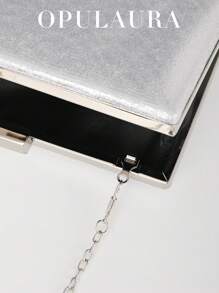 OpulAura European And American Ladies' Fashionable Glitter Box-Shaped Evening Bag Banquet Bag Square Bag Chain Crossbody Bag Luxury Evening Dress Bag Clutch Bag Suitable For Dance Matching, Party, Cocktail Party, Birthday Party Matching Dress, As A Birthday Gift, Bridal Handbag, Wedding Handbag - Silver - View 8