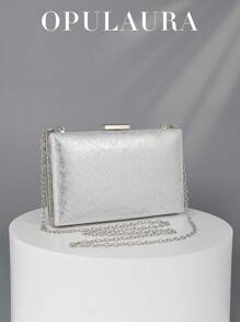 OpulAura European And American Ladies' Fashionable Glitter Box-Shaped Evening Bag Banquet Bag Square Bag Chain Crossbody Bag Luxury Evening Dress Bag Clutch Bag Suitable For Dance Matching, Party, Cocktail Party, Birthday Party Matching Dress, As A Birthday Gift, Bridal Handbag, Wedding Handbag - Silver - View 1