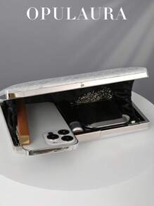 OpulAura European And American Ladies' Fashionable Glitter Box-Shaped Evening Bag Banquet Bag Square Bag Chain Crossbody Bag Luxury Evening Dress Bag Clutch Bag Suitable For Dance Matching, Party, Cocktail Party, Birthday Party Matching Dress, As A Birthday Gift, Bridal Handbag, Wedding Handbag - Silver - View 7