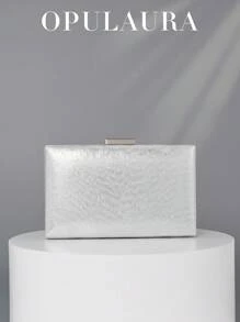 OpulAura European And American Ladies' Fashionable Glitter Box-Shaped Evening Bag Banquet Bag Square Bag Chain Crossbody Bag Luxury Evening Dress Bag Clutch Bag Suitable For Dance Matching, Party, Cocktail Party, Birthday Party Matching Dress, As A Birthday Gift, Bridal Handbag, Wedding Handbag - Silver - View 2
