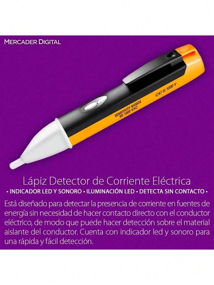Lapiz Detector De Voltaje 90-1000 Ac Probador De Corriente - Amarillo - Añade 2