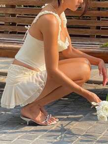 WOWDARK Women's Summer Apricot Sleeveless Asymmetric Hem Ruched Bust Camisole Top, Suitable For Valentine's Day, Dates, Gatherings, Parties, Travel, Vacation, Beach And Other Occasions - Apricot - View 6