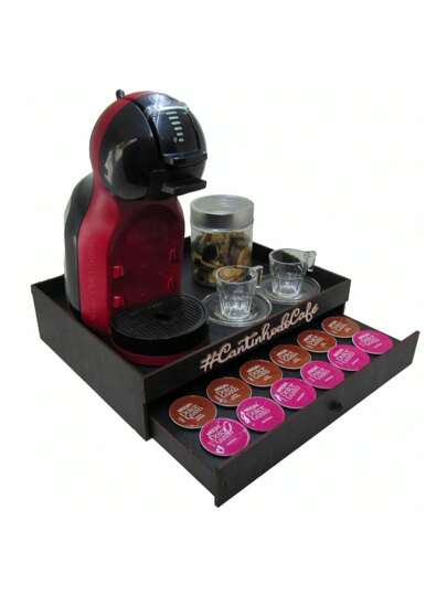 Cômoda Porta Máquina e Porta Cápsulas 1 Gaveta DolceGusto Preta Mdf