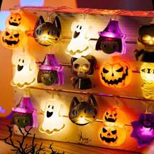 1 pièce 10/20/40 LED Guirlandes lumineuses de décoration d'Halloween - Citrouille, Fantôme, Araignée, Momie, Décoration de vacances et de maison, Décoration d'Halloween, Décoration de chambre, Décoration de jardin d'Halloween pour cadeau, Décoration de fête des fées, Décoration de festival