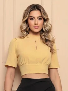 ALETHEIA - SHORT SLEEVE CROPPED BLOUSE PRINCESS DUNAS OPEN WITH TIE AT THE BACK - WOMEN'S BLOUSES SHEIN BLUSINHAS - Vàng nhạt - Xem 1