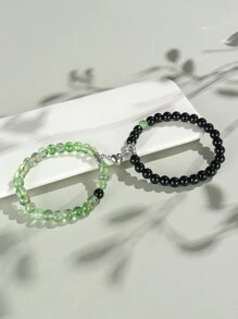 2pcs Classic Heart Magnetic Clasp Bracelet Set, Turquoise Represents Luck & Success, Crystal Energy Stone Bracelet, Friendship/Couple Valentine's Gift, Daily Accessory, 8mm Beads Crystal Bracelet Set - Multicolor - View 14