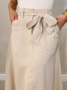 Midi Skirt With Slit/ Comes With Sash/ Front Pockets/ Code 189 - Apricot - View 4