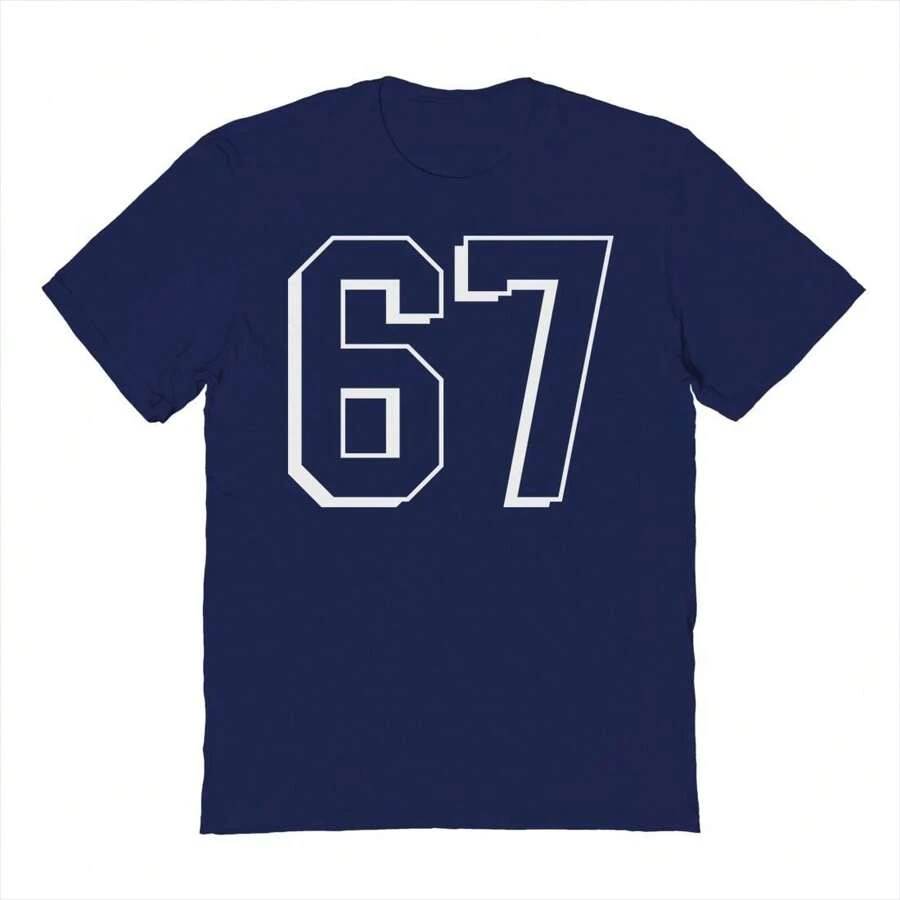 Nearly There 67 Sixty-Seven White Number Unisex Graphic Cotton Short-Sleeve T-Shirt - 藏蓝色 - 查看 1