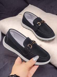 2024 男童休闲乐福平底鞋，户外一脚蹬鞋 - 黑色 - 查看 4