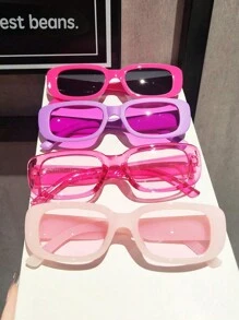 4pcs Y2K Style Retro Pink Square Fashion Glasses - Suitable For Teens Parties, Birthdays, Vacation Accessories - Pink - View 1
