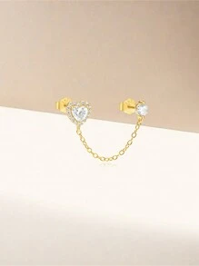 1 件链式流苏 925 纯银耳环，适合女士时尚穿孔耳钉，适合婚礼新娘首饰 - 金色 - 查看 5