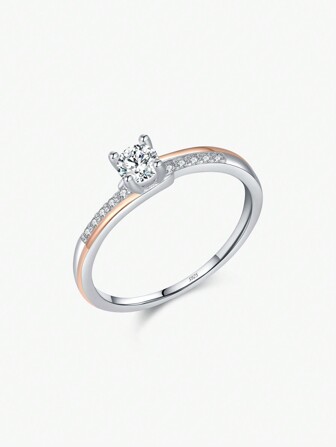 MODIAN 925 纯银经典结婚优雅戒指玫瑰金彩色线条独特金属对比设计女士珠宝