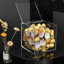 1pc Acrylic Coffee Pod Holder With Lid, Capsule Stand, Coffee/Tea/Candy Storage Container, Reusable Transparent Dust-Proof Organizer Back To School