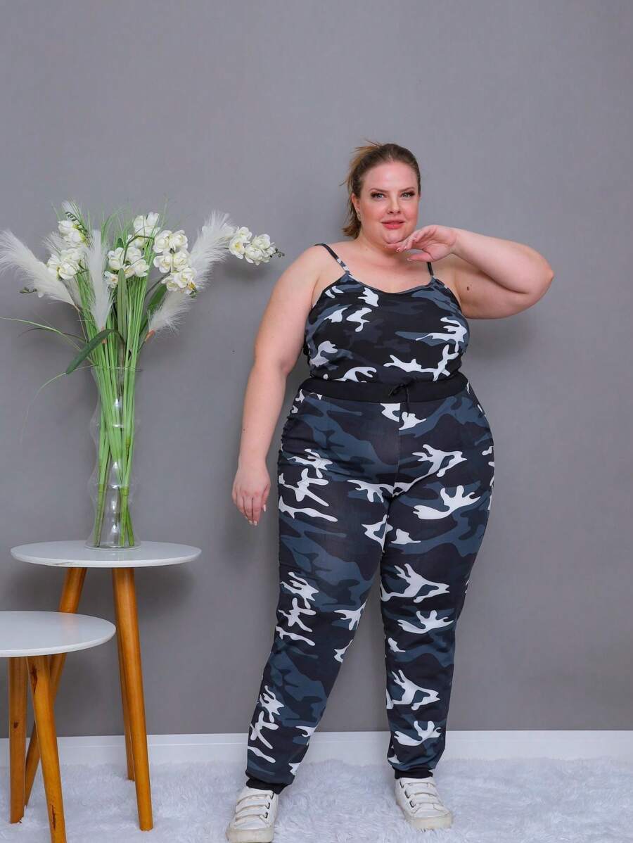 Women's High Waist Camouflage Pants Plus Size Large Size Up To 60 Skinny Jogger Style G1, G2, G3 And G4 - 淺灰色 - 查看 1