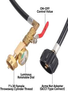 Propane Hose With Regulator, High Pressure 0-30 PSI QCC1 Propane Tank Adapter Hose 20lb To 1lb Converter With Gauge For Most LP Gas Grill Heater Fire Pit Table, 3/8" Female Flare NutPipe Fitting For Grill, Burner, Fryer, Cooker, Firepit And More - Black - View 3