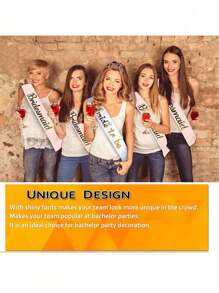 Zestaw 13 akcesoriów na wieczór panieński (1 szarfa panny młodej + 10 szarf dla druhny + 1 welon na wieczór panieński + 1 korona panny młodej), dekoracje na wieczór panieński - Szampan - Zobacz 4