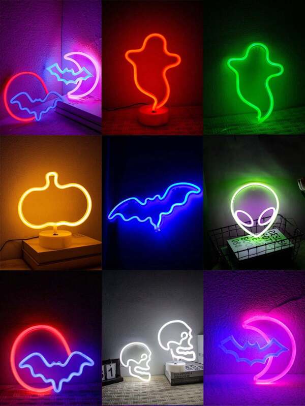 1 قطعة ضوء جو LED بتصميم شبح/خفاش/قرع/كائن فضائي، سلك طاقة USB من 1 إلى 8 منفذ، متعدد الألوان، إضاءة محيطية زخرفية مناسبة لغرفة النوم والمكتب والهدايا وديكور عيد الهالوين والحديقة والأعياد والاحتفالات