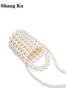 Handmade Beaded Woven Pearl Bucket Bag, Fashionable Shoulder And Handbag - Beige - View 2