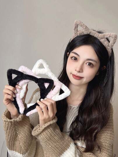 1 件可爱镂空猫耳头带，蓬松毛绒发饰，适合日常佩戴，头发、发饰、发饰、配饰、女士发饰、秋季、旅行、美发工具、女士配饰、发饰、秋季、头发、发饰、配饰、女士发饰、旅行、发饰、女士配饰、发饰、女士发饰、美发工具、发饰、东西、美容配饰