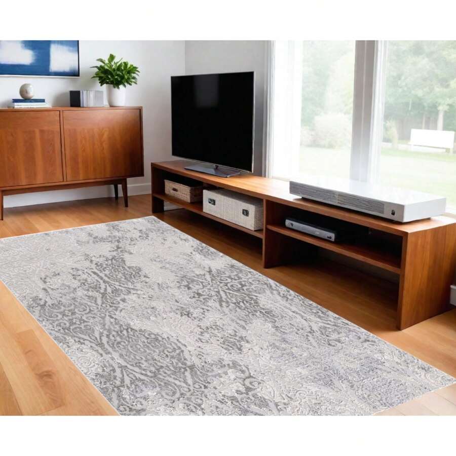 8' X 11' Cream And Gray Tinted Ogee Pattern Area Rug - Nhiều màu - Xem 1