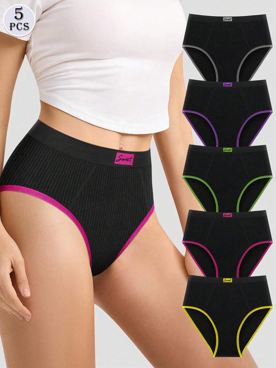 MIOTAN 5-Pack Women's Multi-Color High Waist Contrast Color Comfortable Underwear Women's Briefs - Multicolor - View 1