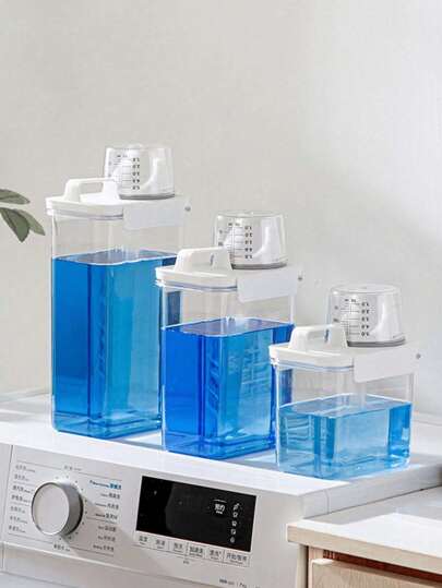 1pc Transparent Waterproof Detergent Storage Container With Measuring Cup For Laundry Products  Decorations   Autumn Decor Festival Decor Room Decor Home Decor Fall Decor Bedroom Decor