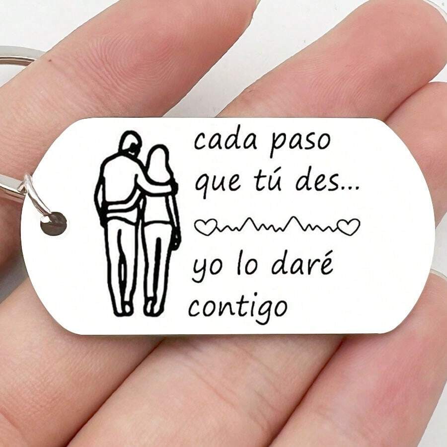 1pc Couple Stainless Steel Keychain With Romantic Spanish Quote Business Style Keyring Perfect Gift For Birthday Anniversary Present Valentine's Day Car Accessories Bag Charm