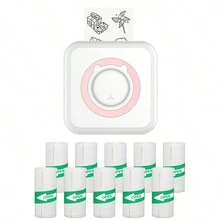 Mini Sticker Printer, Portable Printer For Phone, Mini Thermal Printer For Customized Sticker, Wireless Photo Printer For Phone, Pocket Label Printer For Memo Study Note  (10 Roll Paper : White Self-Adhesive Sticker) - Pink Printer With 10Rolls Sticker - View 1