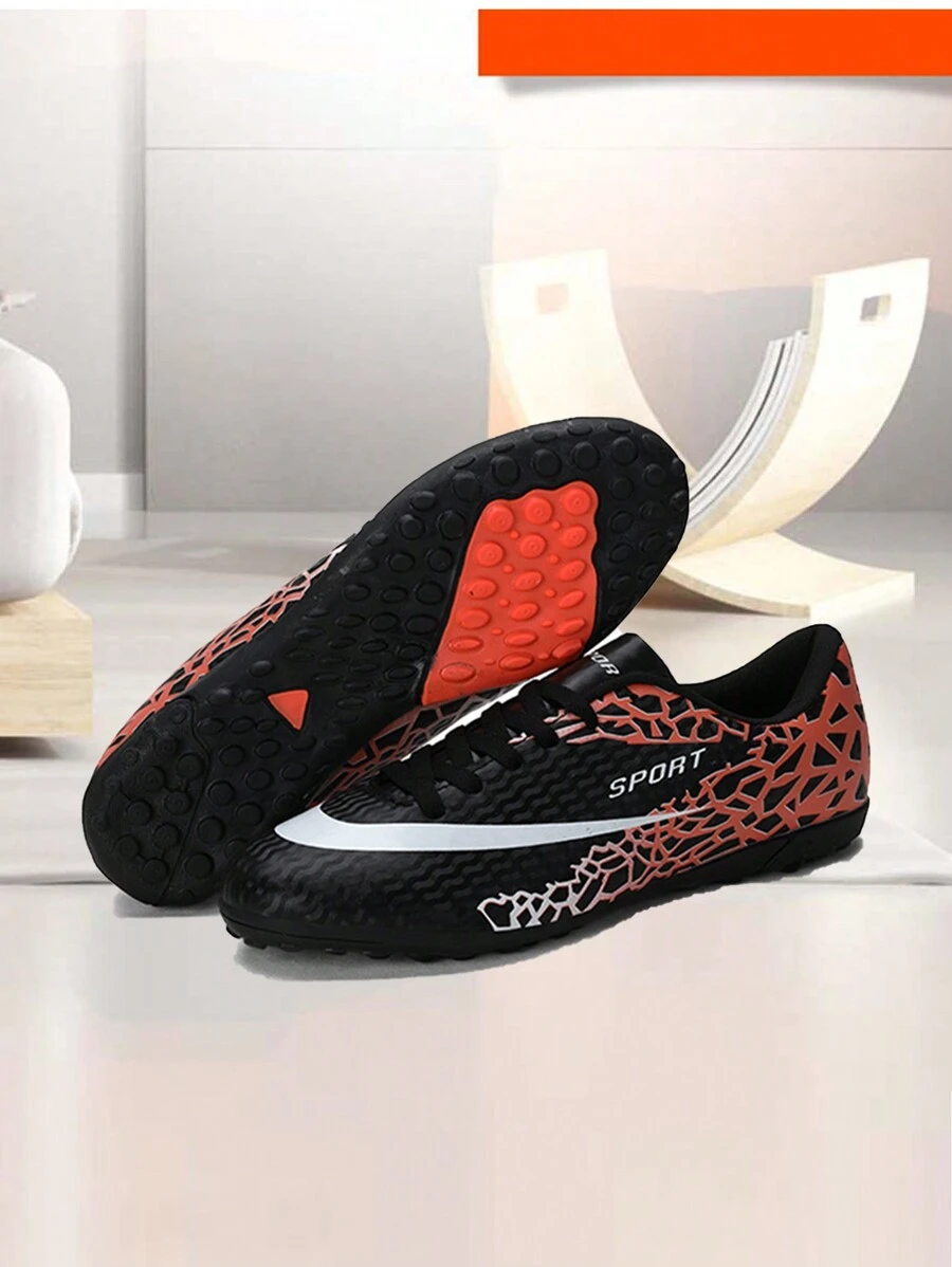 1 Pair Boys/Teen Soccer PU Cleats, Wear-Resistant Non-Slip Professional Soccer Shoes Suitable For Daily Sports, Summer - Burnt Orange - View 1