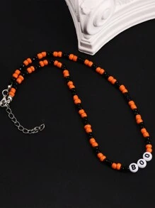 Collier personnalisé, collier de perles aux couleurs de citrouille thème Halloween, personnalisable avec des noms, phrases, dates, etc. Convient comme cadeau d'anniversaire, d'anniversaire de mariage, de la Saint-Valentin pour les parents, la petite amie/le petit ami, les amis