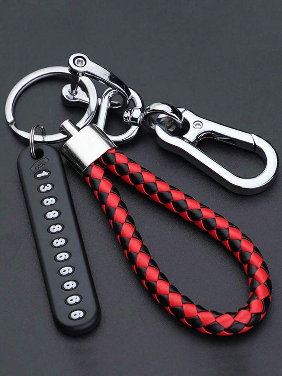 1pc Anti-Lost Car Keychain, Phone Number Card Keyring, Phone Number Plate, Lock Key Ring Auto Vehicle Key Chain, Car Accessories - Red+Black - View 1