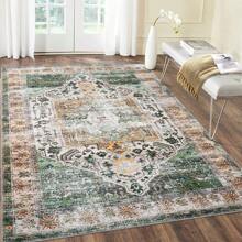Living Room Area Rugs Indoor Vintage Boho Rug Bedroom Traditional Washable Rug Non Slip Distressed Floor Carpet For Dining Room Floral Print Retro Carpet Mat Throw Rug Hallway Runner Kitchen Floorcover Mat Entryway Mat For Laundry Bathroom, Taupe - 綠色 - 查看 1