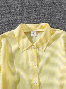 Left Mama 2pcs/Set Tween Girl Autumn New Collared Long Sleeve Shirt Top And Pants - Yellow - View 3