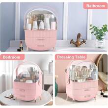 LIVINGANDHOME 14 Colors Multi-Function Makeup Storage Case, Cosmetics Organizer, Jewelry Organizer Case, Finishing Box, Makeup Storage Box, Cosmetic Box, JewelryBox, Makeup Organizer, Makeup Storage Organizer,Cabinet Decorative - Pink - View 4