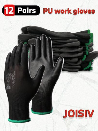 JOISIV 12 双装超薄尼龙 PU 涂层工作手套，具有出色的抓握力和针织腕口 - 非常适合轻型任务，非常适合家庭装修、园艺、清洁、DIY、组装和汽车维修、园艺工具、园艺工具